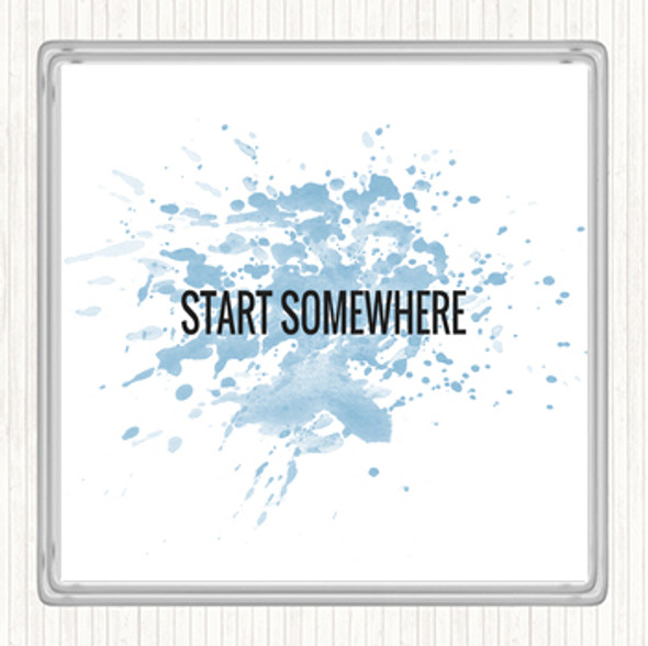 Blue White Start Somewhere Inspirational Quote Coaster