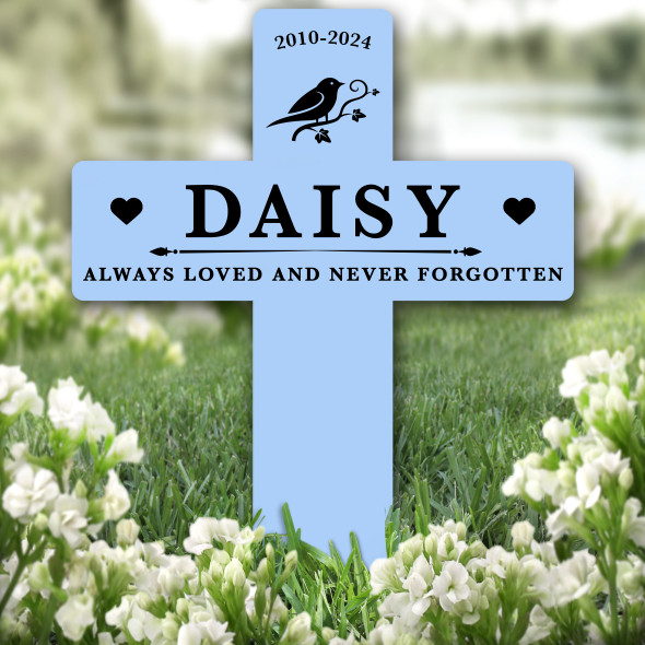 Cross Blue Canary Budgie Bird Pet Remembrance Grave Garden Plaque Memorial Stake