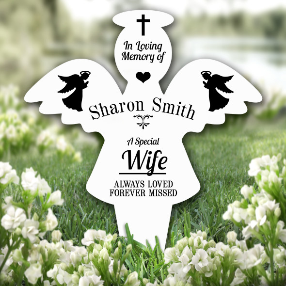 Angel Wife Praying Remembrance Garden Plaque Grave Personalised Memorial Stake