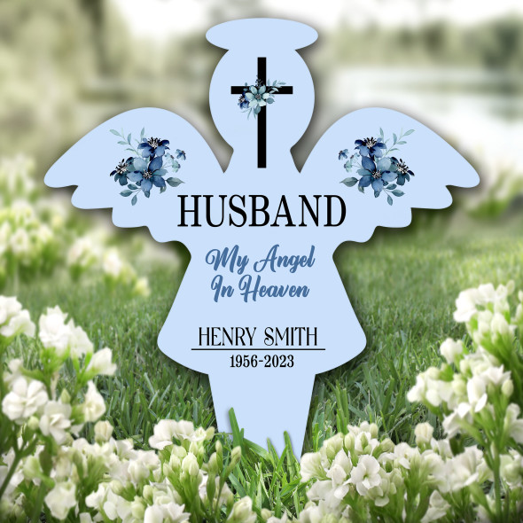 Angel Blue Husband Floral Remembrance Garden Plaque Grave Marker Memorial Stake