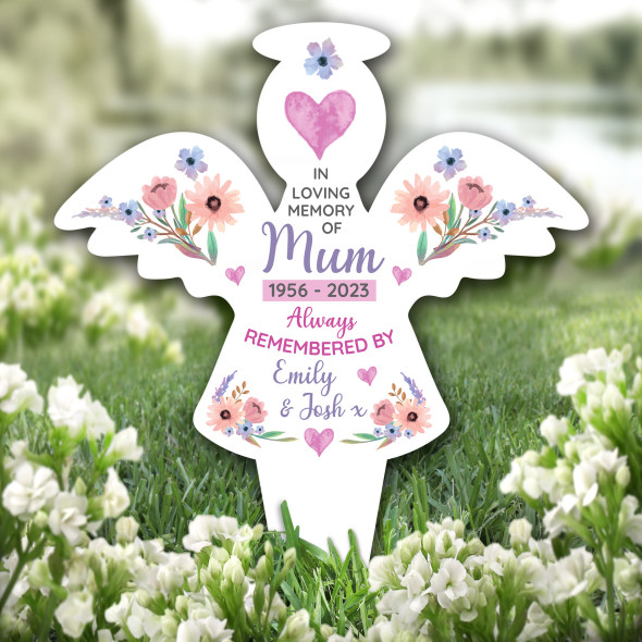 Angel Mum Loving Memory Flower Pink Remembrance Grave Plaque Memorial Stake