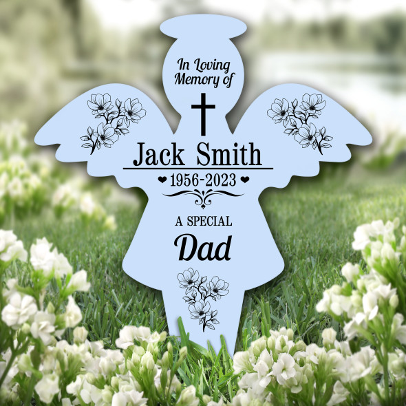 Angel Blue Dad Black Floral Remembrance Garden Plaque Grave Memorial Stake