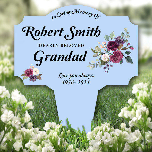 Blue Grandad Floral Remembrance Garden Plaque Grave Marker Memorial Stake