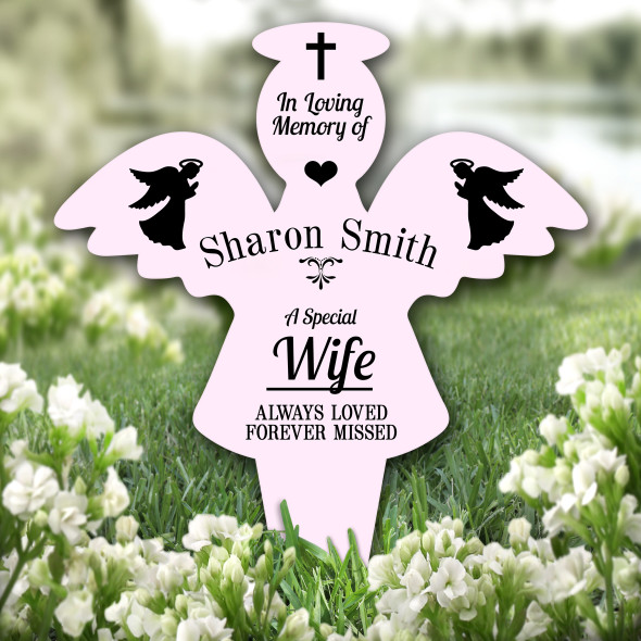 Angel Pink Wife Praying Remembrance Garden Plaque Grave Marker Memorial Stake