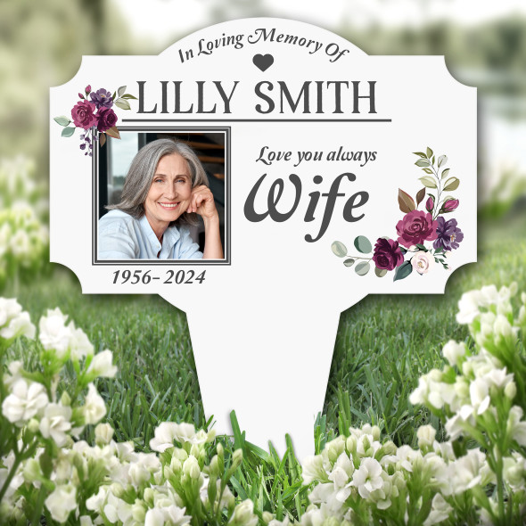 Wife Floral Photo Remembrance Garden Plaque Grave Marker Memorial Stake