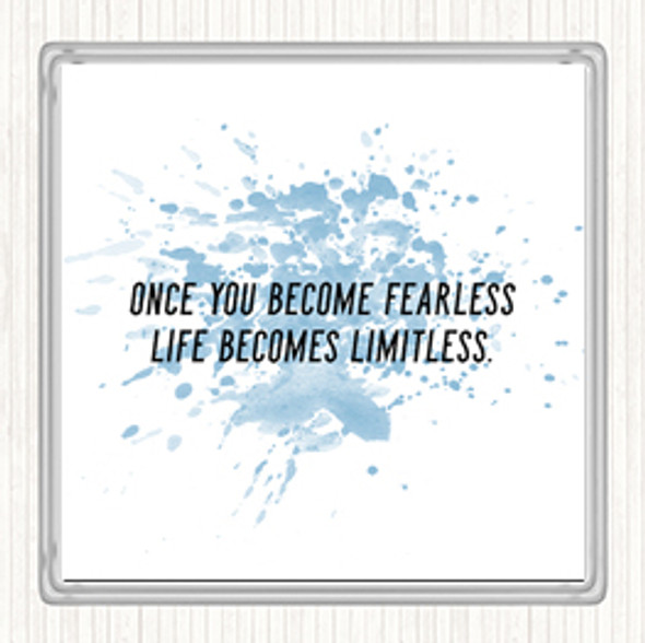 Blue White Become Fearless Inspirational Quote Coaster