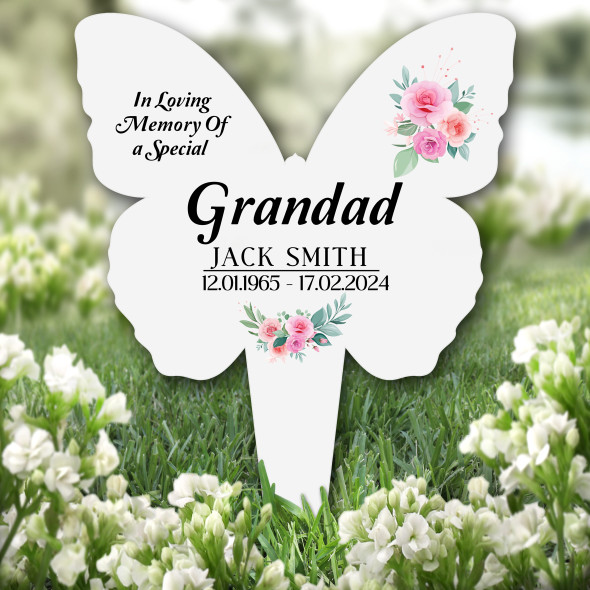 Butterfly Grandad Floral Remembrance Garden Plaque Grave Marker Memorial Stake