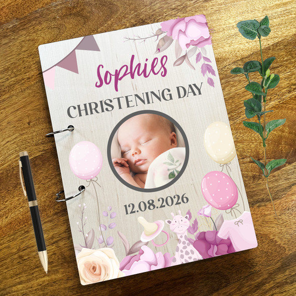 Wood Pink Girl Items Photo Message Notes Keepsake Christening Guest Book