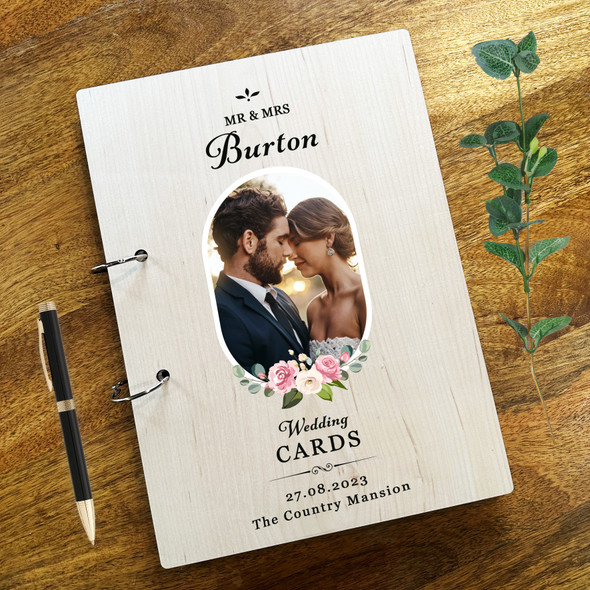Wood Pink Floral Photo Wedding Memories Keepsakes Wedding Card Keeper Book