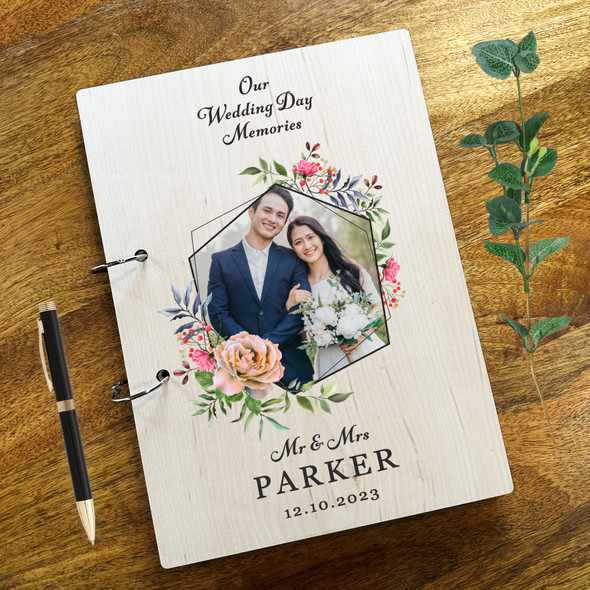 Wood Flowers Photo Album Wedding Day Memories Keepsake Book