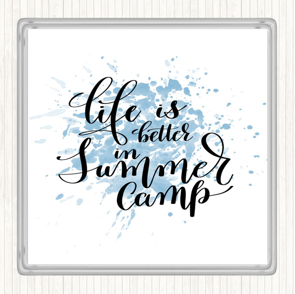 Blue White Summer Camp Inspirational Quote Coaster