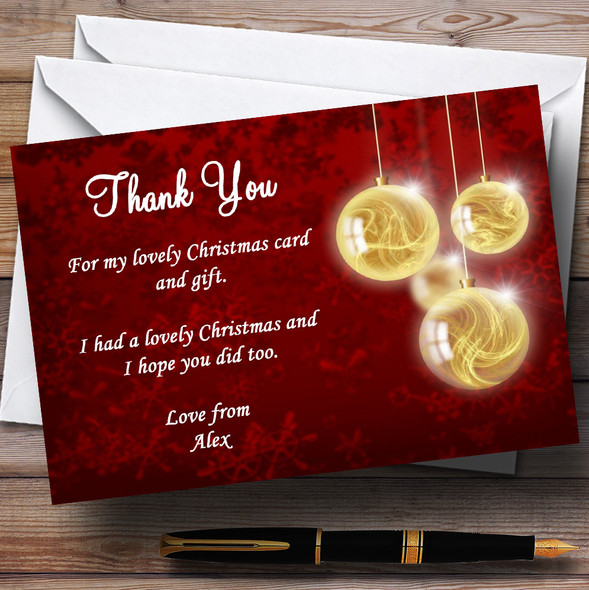 Red And Gold Bauble Customised Christmas Party Thank You Cards