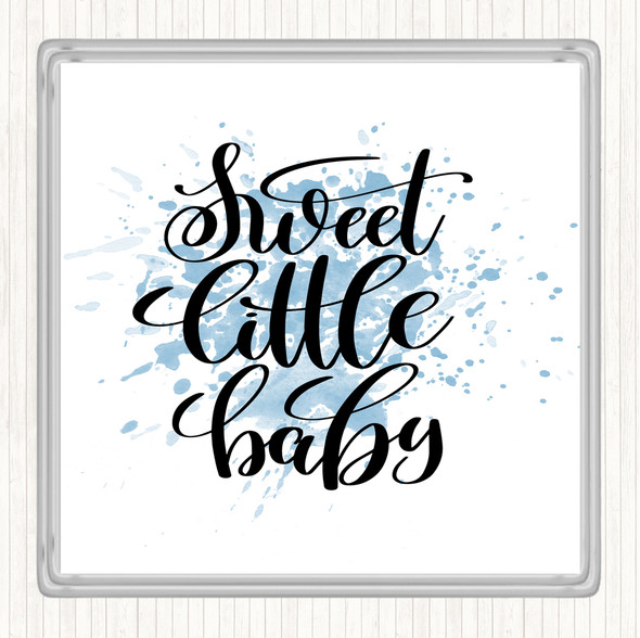 Blue White Sweet Little Baby Inspirational Quote Coaster