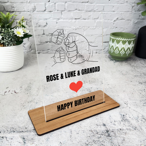 Grandfather Birthday Gift Fist Bump Two Small Hands Personalised Acrylic Plaque