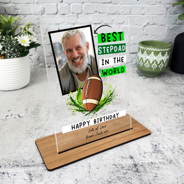 Stepdad Birthday Gift Best Stepdad Rugby Ball Photo Personalised Acrylic Plaque