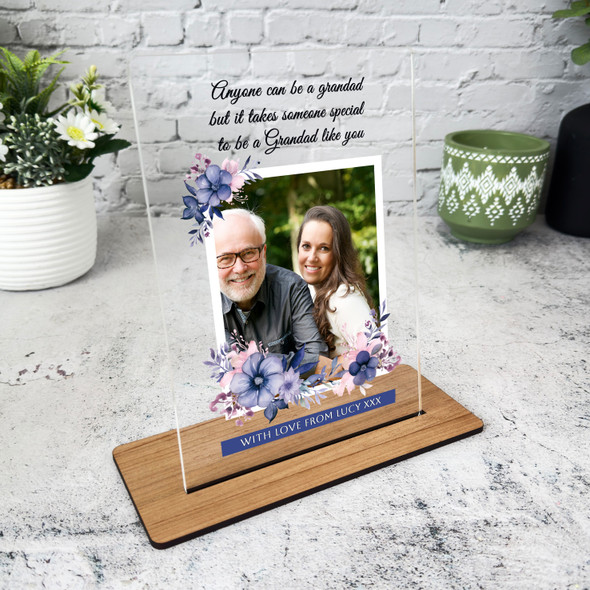 Grandfather Birthday Gift Watercolour Floral Photo Personalised Acrylic Plaque