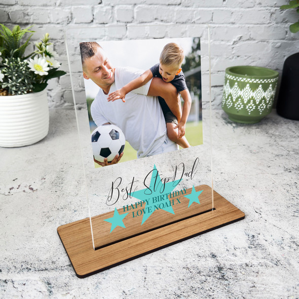 Best Step Dad Happy Birthday Gift Star Blue Photo Personalised Acrylic Plaque