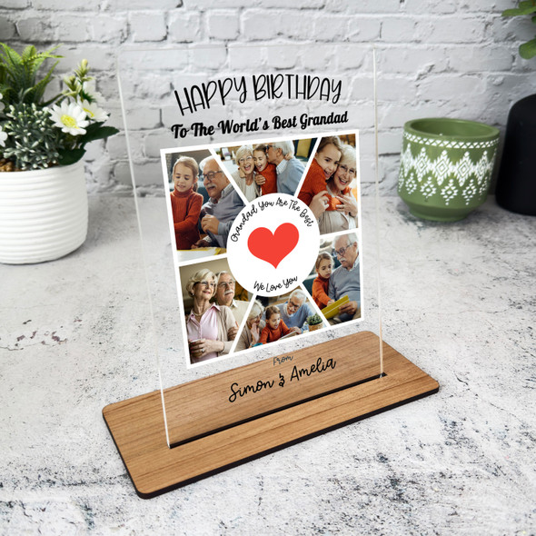 Grandfather Birthday Gift Red Heart Photo Grid Personalised Acrylic Plaque