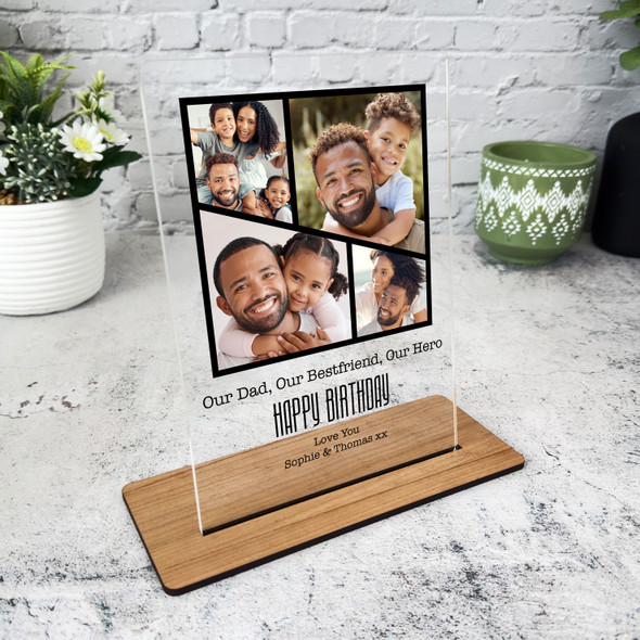 Birthday Gift For Dad Black Grid Photo Frame Personalised Acrylic Plaque