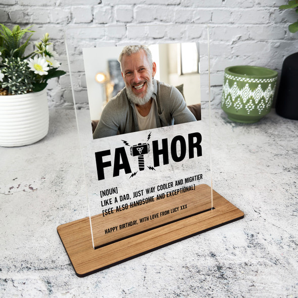Birthday Gift Fathoor Thor Photo Frame Personalised Acrylic Plaque