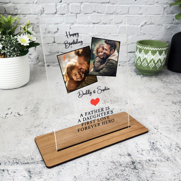 Birthday Gift For Dad Red Heart Photo Personalised Acrylic Plaque