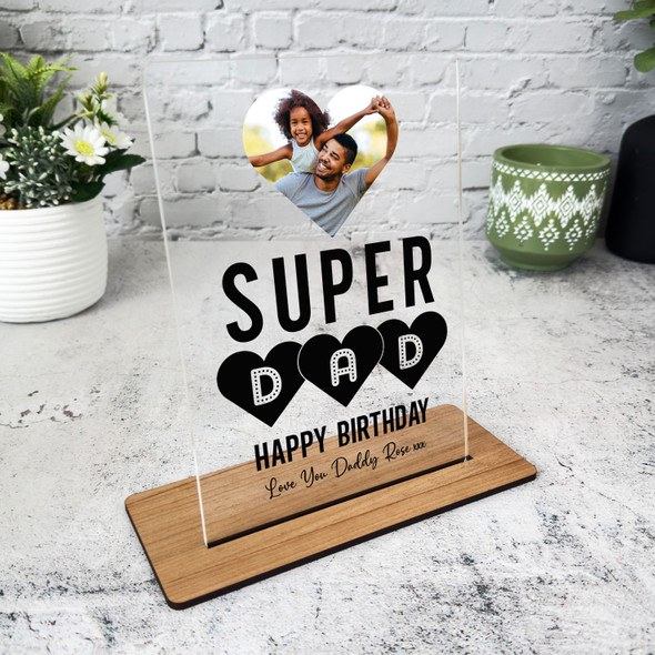 Birthday Gift Super Dad Heart Photo Personalised Acrylic Plaque