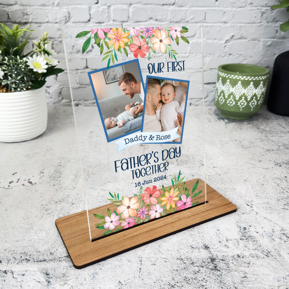 Fathers Day Gift Floral Our First Father's Day Photo Personalised Acrylic Plaque