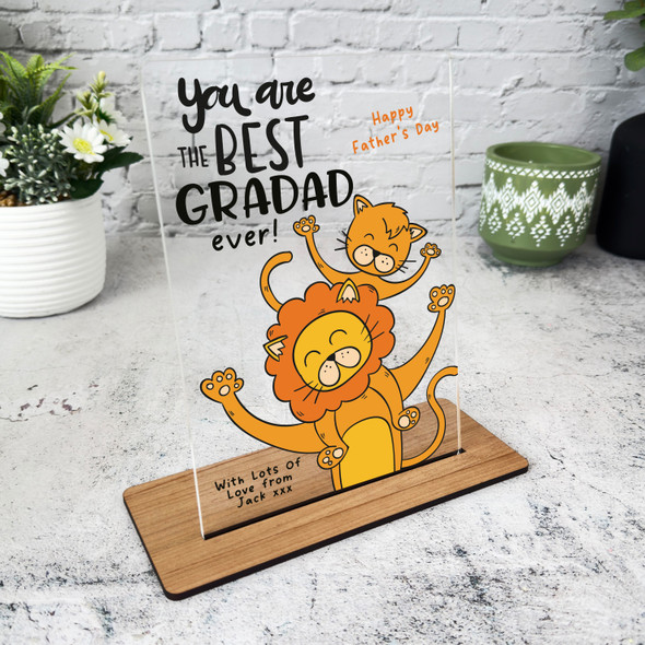 Grandfather Fathers Day Gift Lion Grandad With Child Personalised Acrylic Plaque
