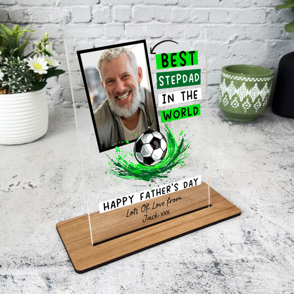 Stepdad Fathers Day Gift Best Stepdad Football Photo Personalised Acrylic Plaque