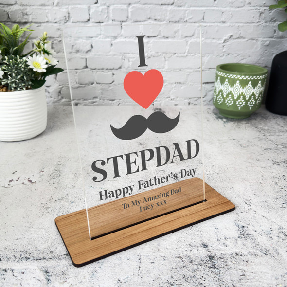 Stepdad Fathers Day Gift Moustache Love You Stepdad Personalised Acrylic Plaque