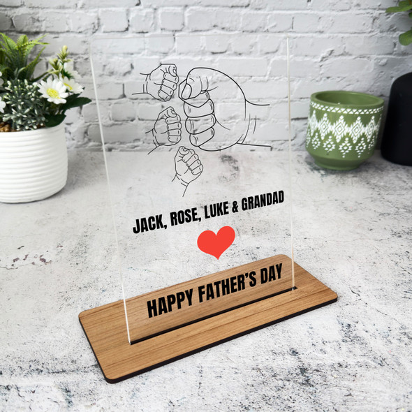 Grandfather Fathers Day Gift Fist Three Small Hands Personalised Acrylic Plaque