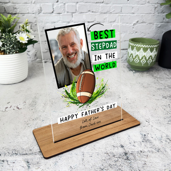 Stepdad Fathers Day Gift Best Stepdad Rugby Photo Personalised Acrylic Plaque