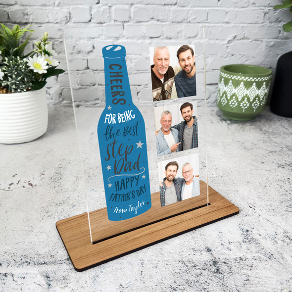 Cheers Best Step Dad Beer Photo Father's Day Gift Personalised Acrylic Plaque