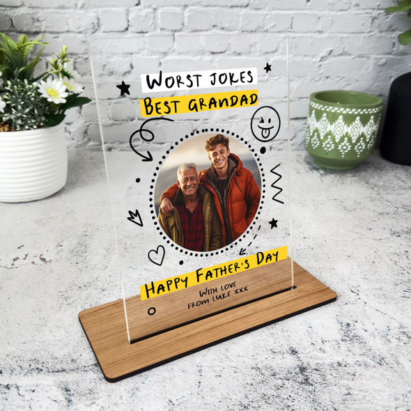 Grandfather Fathers Day Gift Doodles Round Photo Personalised Acrylic Plaque