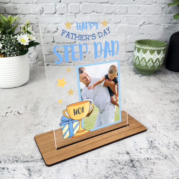 Step Dad Happy Father's Day Gift Trophy Photo Personalised Acrylic Plaque