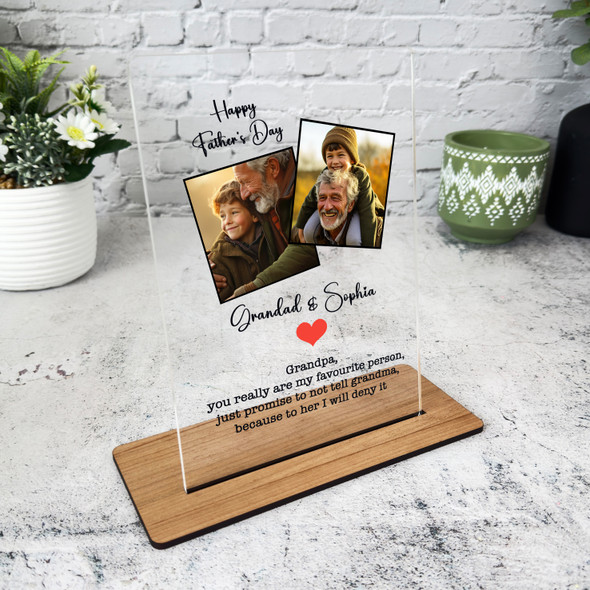 Grandfather Fathers Day Gift Red Heart Photo Personalised Acrylic Plaque