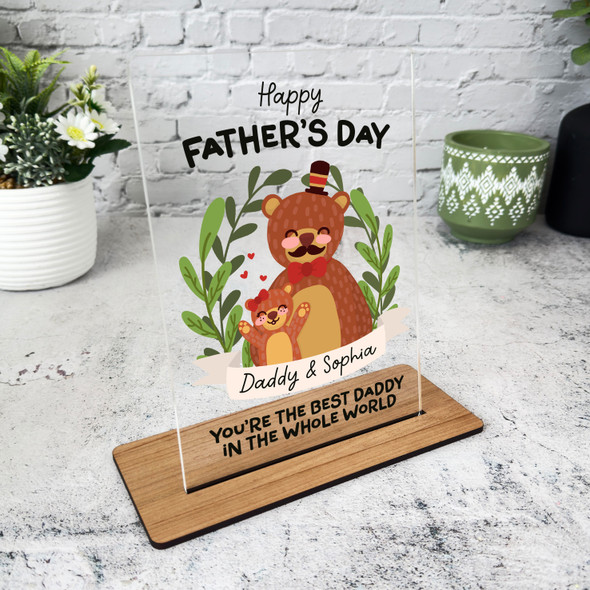 Fathers Day Gift Daddy Bear With Baby Girl Personalised Acrylic Plaque