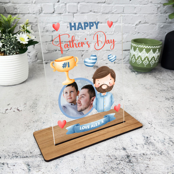 Happy Father's Day Gift Beard Photo Blue Personalised Acrylic Plaque