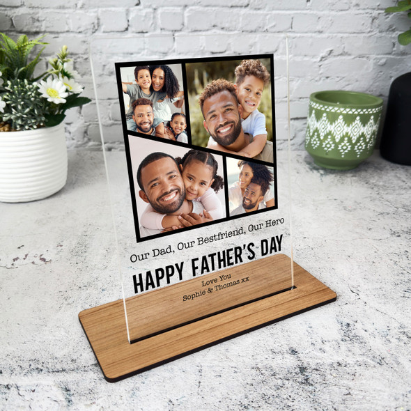 Fathers Day Gift Black Grid Photo Frame Personalised Acrylic Plaque
