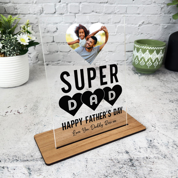 Fathers Day Gift Super Dad Heart Photo Personalised Acrylic Plaque