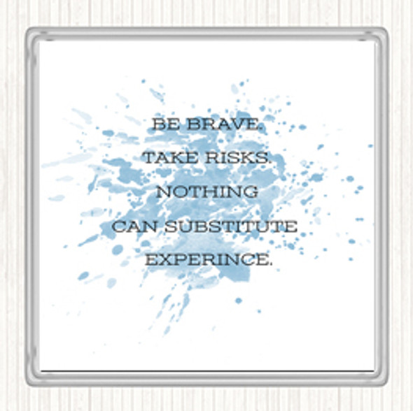 Blue White Take Risks Inspirational Quote Coaster