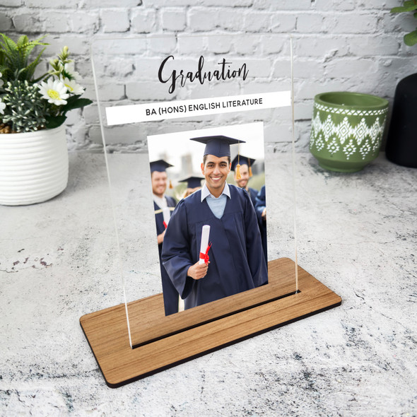 Graduation Day Gift White Line Photo Personalised Acrylic Plaque