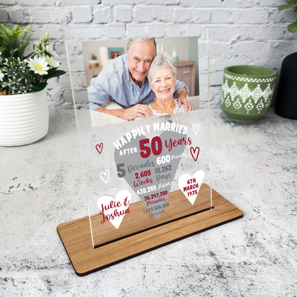 50 Years 50th Wedding Anniversary Gift Heart Photo Personalised Acrylic Plaque