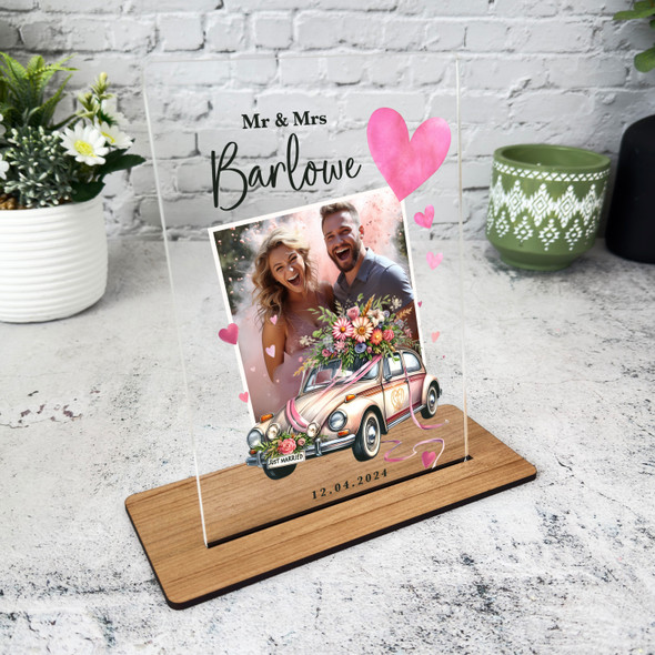 Floral Retro Car Photo Wedding Day Gift Personalised Acrylic Plaque