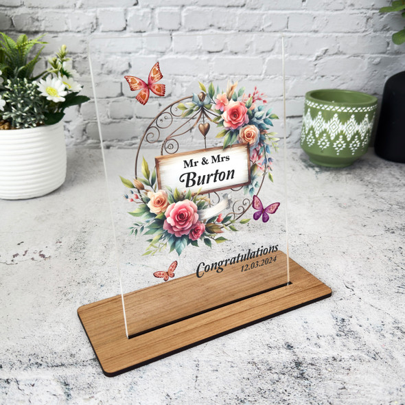 Floral Vintage Sign Wedding Day Gift Personalised Acrylic Plaque