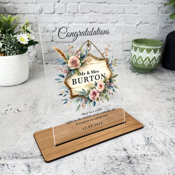 Wedding Day Gift Floral Sign Personalised Acrylic Plaque