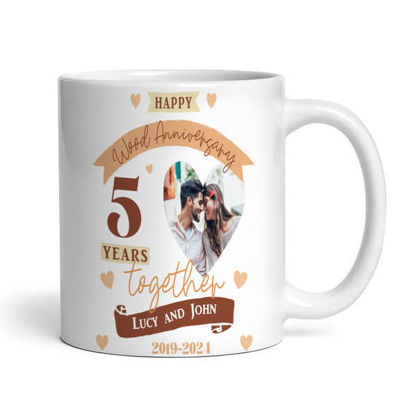 5 Years Together 5th Wedding Anniversary Gift Wood Photo Personalised Mug