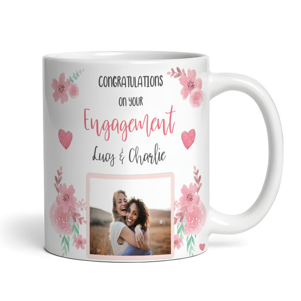 Engagement Gift Pink Flowers Photo Coffee Tea Cup Personalised Mug