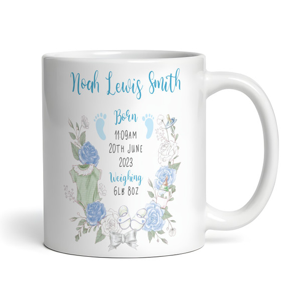 New Baby Boy Gift Blue Flower Special Keepsakes Coffee Tea Cup Personalised Mug