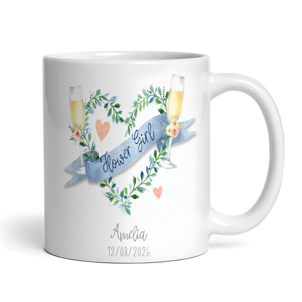 Wedding Flower Girl Gift Blue Banner Flutes Coffee Tea Cup Personalised Mug